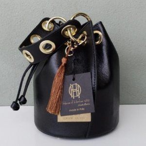 House of Harlow 1960 Leather Bucket Grommets Cinch Bag Purse NWT Made in Italy